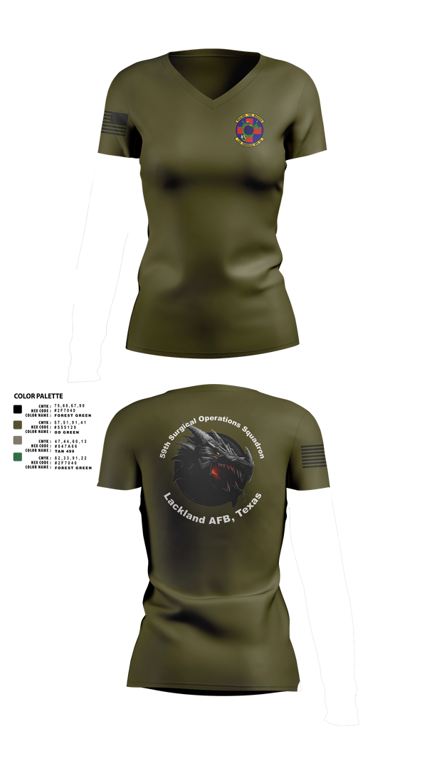 Womens Short Sleeve Vneck Shirt, 59th Surgical Operations Squadron, Air Force, Teamtime, Team time, sublimation, custom sports apparel, team uniforms, spirit wear, spiritwear, sports uniforms, custom shirts, team store, custom team store, fundraiser sports, apparel fundraiser