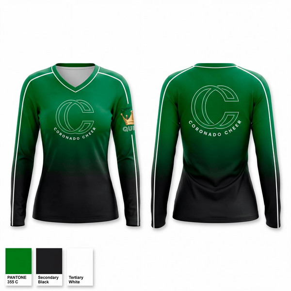 Womens Long Sleeve Vneck Shirt, Queens, Cheer, Teamtime, Team time, sublimation, custom sports apparel, team uniforms, spirit wear, spiritwear, sports uniforms, custom shirts, team store, custom team store, fundraiser sports, apparel fundraiser