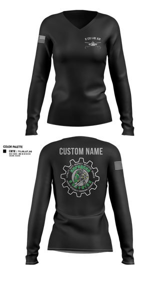 Womens Long Sleeve Vneck Shirt, E CO 1-81 AR, 194th AR BDE, Army, Teamtime, Team time, sublimation, custom sports apparel, team uniforms, spirit wear, spiritwear, sports uniforms, custom shirts, team store, custom team store, fundraiser sports, apparel fundraiser