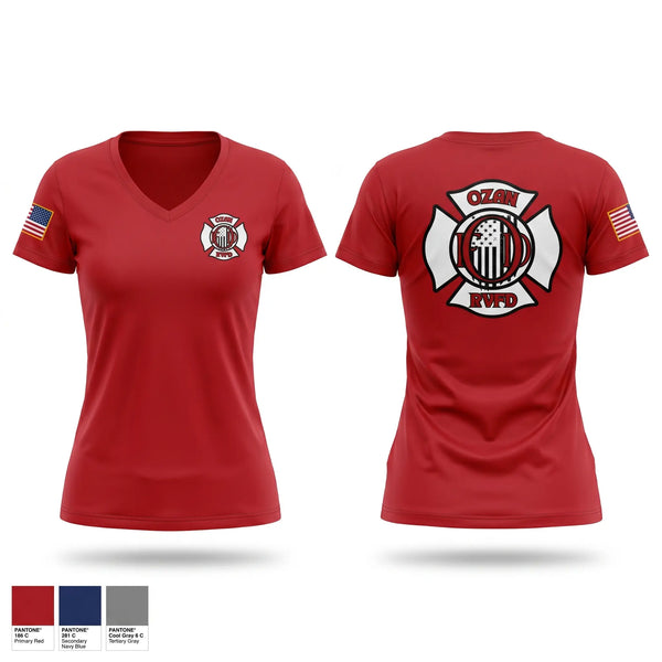Womens Short Sleeve Vneck Shirt, Ozan Rural Volunteer Fire Dept, Fire Department, Teamtime, Team time, sublimation, custom sports apparel, team uniforms, spirit wear, spiritwear, sports uniforms, custom shirts, team store, custom team store, fundraiser sports, apparel fundraiser