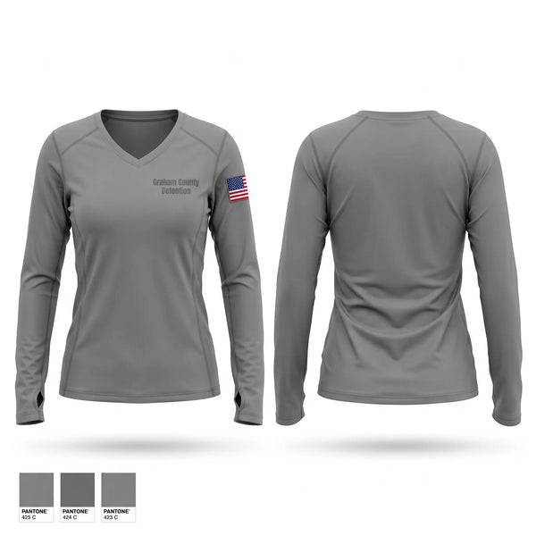 Womens Long Sleeve Vneck Shirt, Graham County Detention, Police, Teamtime, Team time, sublimation, custom sports apparel, team uniforms, spirit wear, spiritwear, sports uniforms, custom shirts, team store, custom team store, fundraiser sports, apparel fundraiser