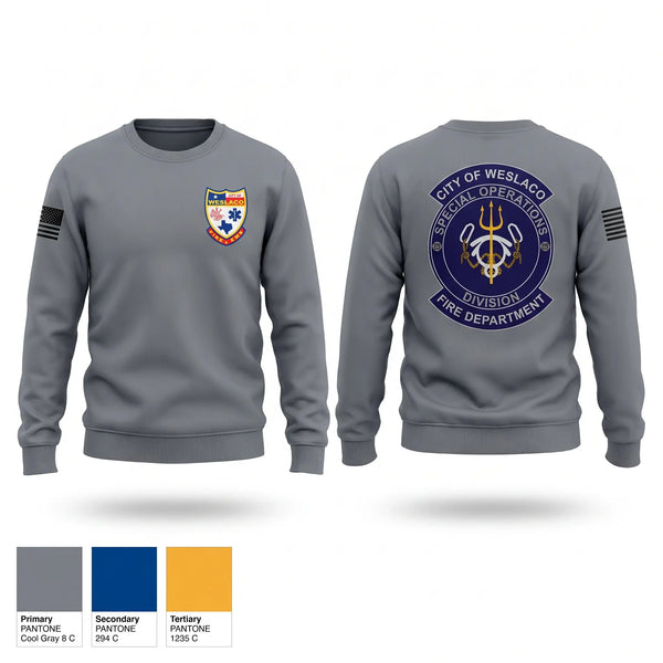 Crew Neck Sweatshirt, Weslaco Fire Department, Fire Department, Teamtime, Team time, sublimation, custom sports apparel, team uniforms, spirit wear, spiritwear, sports uniforms, custom shirts, team store, custom team store, fundraiser sports, apparel fundraiser