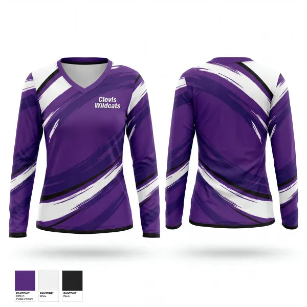 Womens Long Sleeve Vneck Shirt, Clovis wildcats, Baseball, Teamtime, Team time, sublimation, custom sports apparel, team uniforms, spirit wear, spiritwear, sports uniforms, custom shirts, team store, custom team store, fundraiser sports, apparel fundraiser