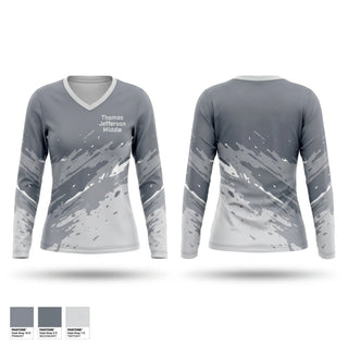 Womens Long Sleeve Vneck Shirt, Thomas Jefferson Middle, Women's Basketball, Teamtime, Team time, sublimation, custom sports apparel, team uniforms, spirit wear, spiritwear, sports uniforms, custom shirts, team store, custom team store, fundraiser sports, apparel fundraiser
