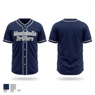 Full Button Baseball Jersey, Montebello Drillers, Baseball, Teamtime, Team time, sublimation, custom sports apparel, team uniforms, spirit wear, spiritwear, sports uniforms, custom shirts, team store, custom team store, fundraiser sports, apparel fundraiser