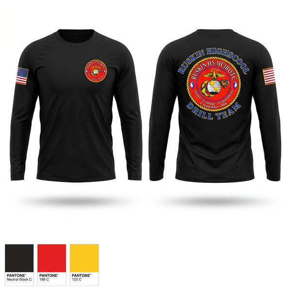 Long Sleeve Performance Shirt, Ruskin Highschool MCJROTC drill team, Marines, Teamtime, Team time, sublimation, custom sports apparel, team uniforms, spirit wear, spiritwear, sports uniforms, custom shirts, team store, custom team store, fundraiser sports, apparel fundraiser