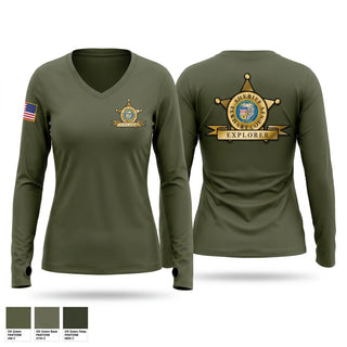 Womens Long Sleeve Vneck Shirt, Elkhart county sheriff office explorer program, Police, Teamtime, Team time, sublimation, custom sports apparel, team uniforms, spirit wear, spiritwear, sports uniforms, custom shirts, team store, custom team store, fundraiser sports, apparel fundraiser