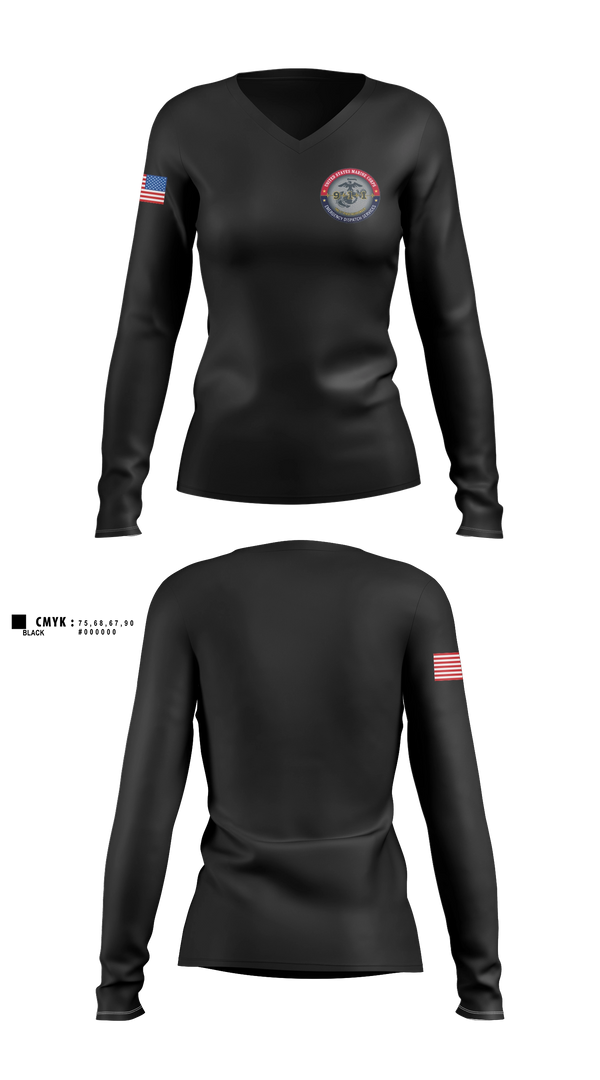 Womens Long Sleeve Vneck Shirt, MCAS Miramar Emergency Dispatch, Marines, Teamtime, Team time, sublimation, custom sports apparel, team uniforms, spirit wear, spiritwear, sports uniforms, custom shirts, team store, custom team store, fundraiser sports, apparel fundraiser