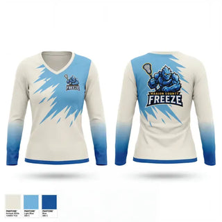 Womens Long Sleeve Vneck Shirt, Freeze Lacrosse, Men's Lacrosse, Teamtime, Team time, sublimation, custom sports apparel, team uniforms, spirit wear, spiritwear, sports uniforms, custom shirts, team store, custom team store, fundraiser sports, apparel fundraiser
