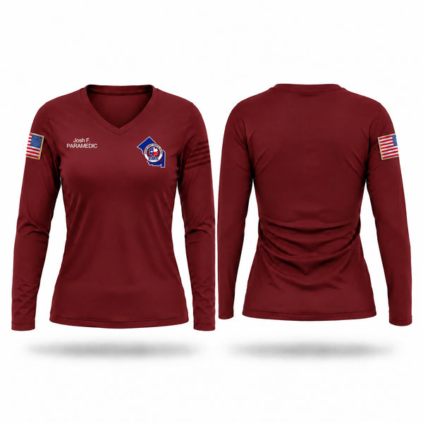 Womens Long Sleeve Vneck Shirt, JCHD EMS, EMS/EMT, Teamtime, Team time, sublimation, custom sports apparel, team uniforms, spirit wear, spiritwear, sports uniforms, custom shirts, team store, custom team store, fundraiser sports, apparel fundraiser