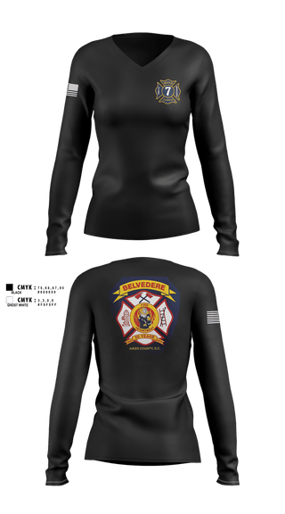 Womens Long Sleeve Vneck Shirt, BELVEDERE FIRE RESCUE, Fire Department, Teamtime, Team time, sublimation, custom sports apparel, team uniforms, spirit wear, spiritwear, sports uniforms, custom shirts, team store, custom team store, fundraiser sports, apparel fundraiser