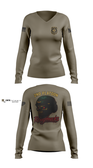 Womens Long Sleeve Vneck Shirt, 2nd Platoon roughnecks 49th, Army, Teamtime, Team time, sublimation, custom sports apparel, team uniforms, spirit wear, spiritwear, sports uniforms, custom shirts, team store, custom team store, fundraiser sports, apparel fundraiser
