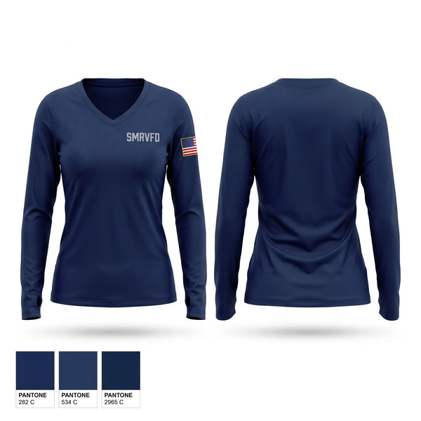 Womens Long Sleeve Vneck Shirt, SMRVFD, Fire Department, Teamtime, Team time, sublimation, custom sports apparel, team uniforms, spirit wear, spiritwear, sports uniforms, custom shirts, team store, custom team store, fundraiser sports, apparel fundraiser