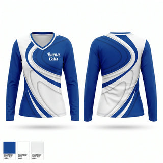 Womens Long Sleeve Vneck Shirt, Buena Colts, Baseball, Teamtime, Team time, sublimation, custom sports apparel, team uniforms, spirit wear, spiritwear, sports uniforms, custom shirts, team store, custom team store, fundraiser sports, apparel fundraiser