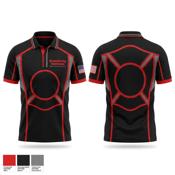 Short Sleeve Performance Polo, Greenville Fire Department, Fire Department, Teamtime, Team time, sublimation, custom sports apparel, team uniforms, spirit wear, spiritwear, sports uniforms, custom shirts, team store, custom team store, fundraiser sports, apparel fundraiser