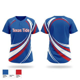 Two Button Softball Jersey, Texas Tide, Softball, Teamtime, Team time, sublimation, custom sports apparel, team uniforms, spirit wear, spiritwear, sports uniforms, custom shirts, team store, custom team store, fundraiser sports, apparel fundraiser