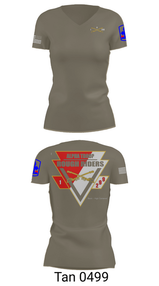 Womens Short Sleeve Vneck Shirt, A Troop, 1st squadron-299th Calvary Regiment, , Teamtime, Team time, sublimation, custom sports apparel, team uniforms, spirit wear, spiritwear, sports uniforms, custom shirts, team store, custom team store, fundraiser sports, apparel fundraiser