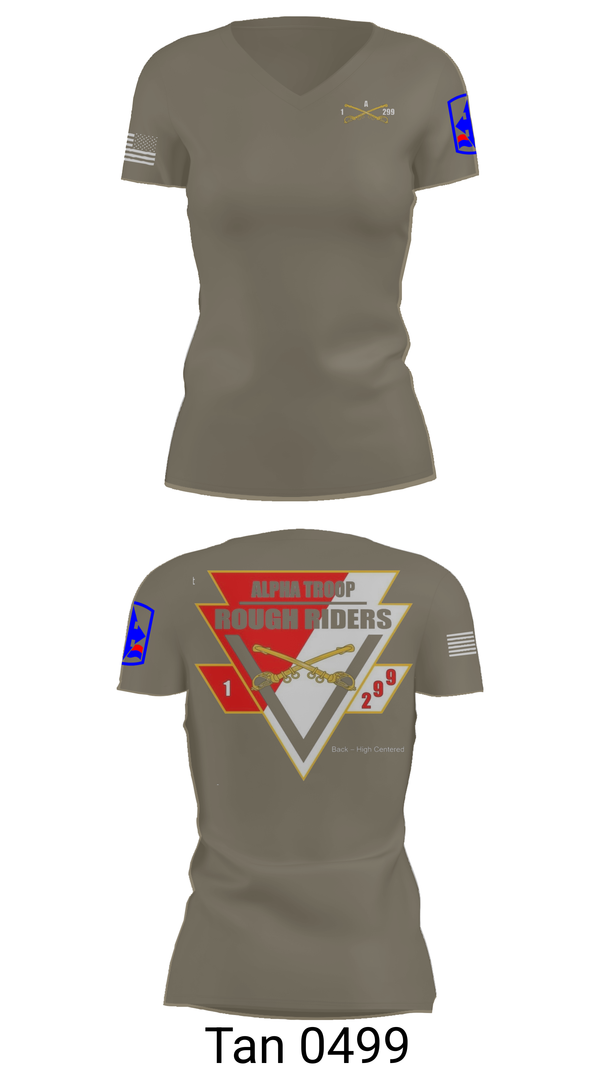 Womens Short Sleeve Vneck Shirt, A Troop, 1st squadron-299th Calvary Regiment, , Teamtime, Team time, sublimation, custom sports apparel, team uniforms, spirit wear, spiritwear, sports uniforms, custom shirts, team store, custom team store, fundraiser sports, apparel fundraiser