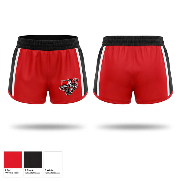 Womens Shorts, Midwest Rivals Allstar, Cheer, Teamtime, Team time, sublimation, custom sports apparel, team uniforms, spirit wear, spiritwear, sports uniforms, custom shirts, team store, custom team store, fundraiser sports, apparel fundraiser