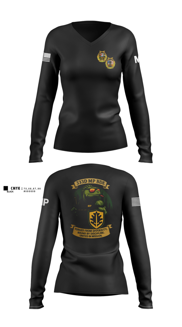 Womens Long Sleeve Vneck Shirt, 333D MP BDE, Army, Teamtime, Team time, sublimation, custom sports apparel, team uniforms, spirit wear, spiritwear, sports uniforms, custom shirts, team store, custom team store, fundraiser sports, apparel fundraiser