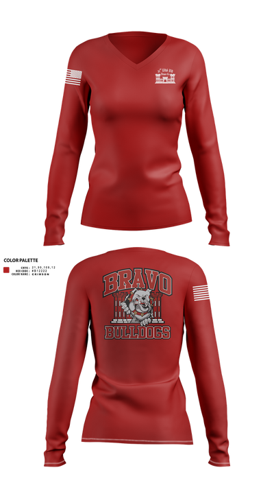 Bravo Company “Bulldogs” 31st Engineer Battalion 91447839 Women's Long Sleeve V-neck Shirt - 5