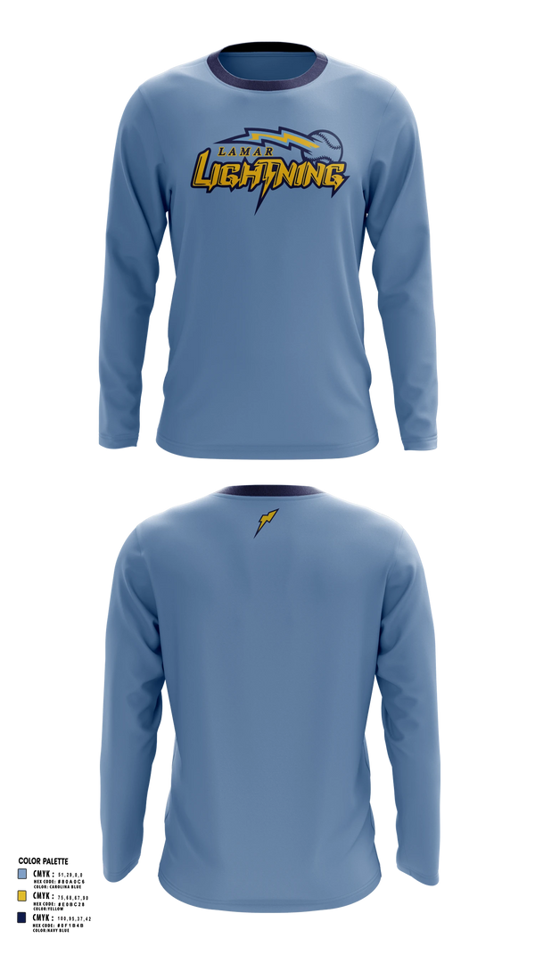Long Sleeve Performance Shirt, Lamar Lightening, Baseball, Teamtime, Team time, sublimation, custom sports apparel, team uniforms, spirit wear, spiritwear, sports uniforms, custom shirts, team store, custom team store, fundraiser sports, apparel fundraiser