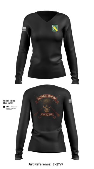 Womens Long Sleeve Vneck Shirt, Cutthroat Company 1-63 AR, Army, Teamtime, Team time, sublimation, custom sports apparel, team uniforms, spirit wear, spiritwear, sports uniforms, custom shirts, team store, custom team store, fundraiser sports, apparel fundraiser