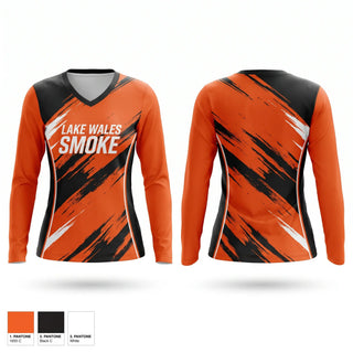 Womens Long Sleeve Vneck Shirt, Lake Wales Smoke, Baseball, Teamtime, Team time, sublimation, custom sports apparel, team uniforms, spirit wear, spiritwear, sports uniforms, custom shirts, team store, custom team store, fundraiser sports, apparel fundraiser