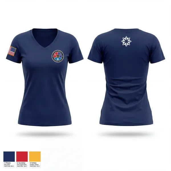 Womens Short Sleeve Vneck Shirt, Public Safety Training Center, Fire Department, Teamtime, Team time, sublimation, custom sports apparel, team uniforms, spirit wear, spiritwear, sports uniforms, custom shirts, team store, custom team store, fundraiser sports, apparel fundraiser