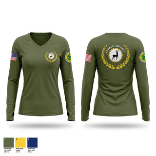 Womens Long Sleeve Vneck Shirt, Appala Republic, Army, Teamtime, Team time, sublimation, custom sports apparel, team uniforms, spirit wear, spiritwear, sports uniforms, custom shirts, team store, custom team store, fundraiser sports, apparel fundraiser