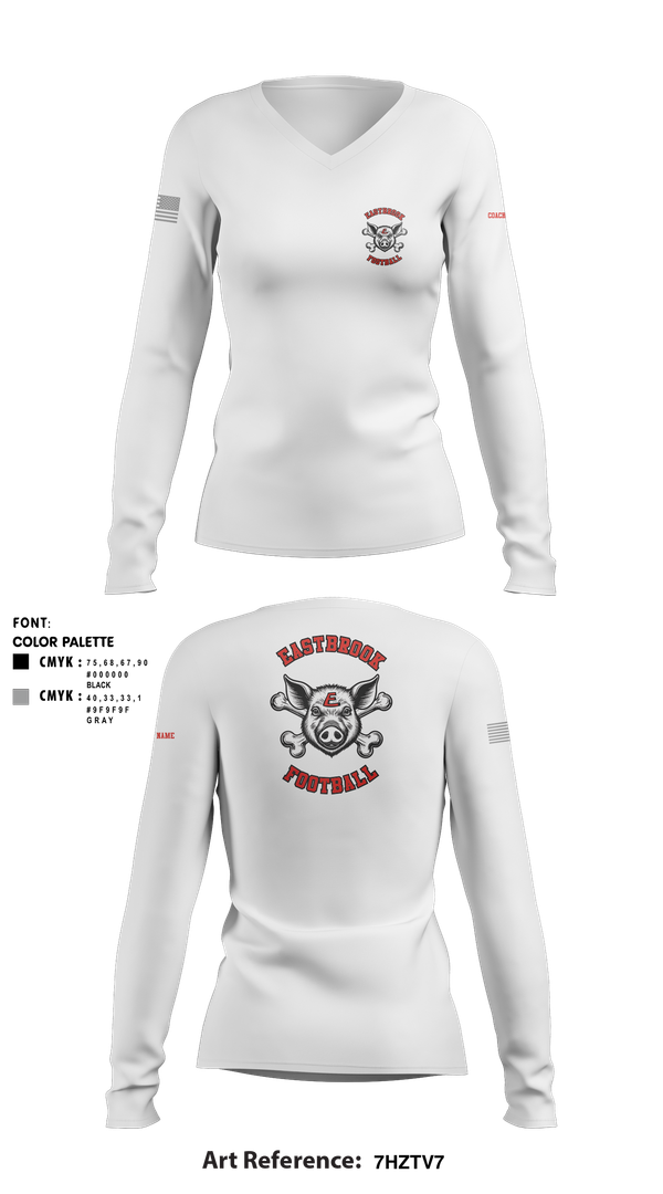 Womens Long Sleeve Vneck Shirt, Eastbrook Football, Army, Teamtime, Team time, sublimation, custom sports apparel, team uniforms, spirit wear, spiritwear, sports uniforms, custom shirts, team store, custom team store, fundraiser sports, apparel fundraiser