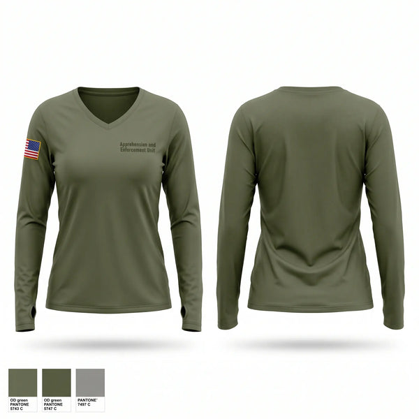 Womens Long Sleeve Vneck Shirt, Apprehension and Enforcement Unit, Police, Teamtime, Team time, sublimation, custom sports apparel, team uniforms, spirit wear, spiritwear, sports uniforms, custom shirts, team store, custom team store, fundraiser sports, apparel fundraiser