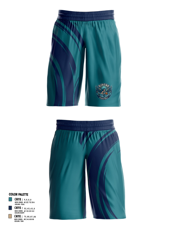 Womens Basketball Shorts, Siren's Academy, Women's Basketball, Teamtime, Team time, sublimation, custom sports apparel, team uniforms, spirit wear, spiritwear, sports uniforms, custom shirts, team store, custom team store, fundraiser sports, apparel fundraiser