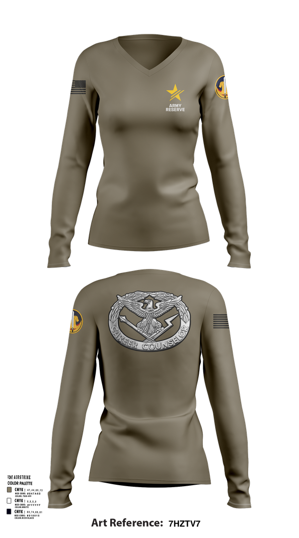 Womens Long Sleeve Vneck Shirt, ARCC, Army, Teamtime, Team time, sublimation, custom sports apparel, team uniforms, spirit wear, spiritwear, sports uniforms, custom shirts, team store, custom team store, fundraiser sports, apparel fundraiser