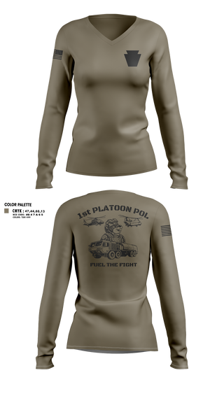 Womens Long Sleeve Vneck Shirt, Echo Company 2-104th GSAB, National Guard, Teamtime, Team time, sublimation, custom sports apparel, team uniforms, spirit wear, spiritwear, sports uniforms, custom shirts, team store, custom team store, fundraiser sports, apparel fundraiser
