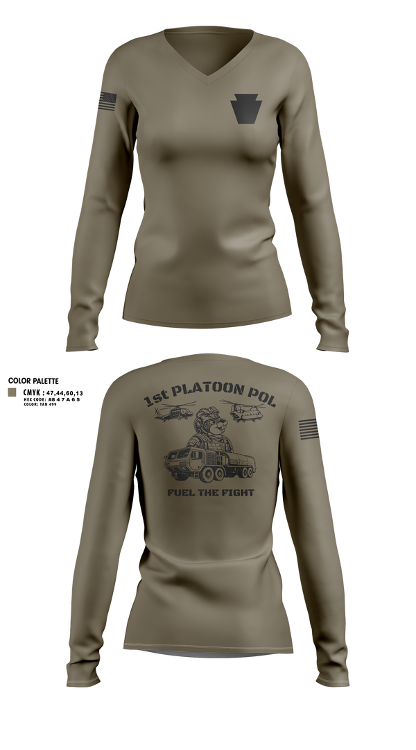 Womens Long Sleeve Vneck Shirt, Echo Company 2-104th GSAB, National Guard, Teamtime, Team time, sublimation, custom sports apparel, team uniforms, spirit wear, spiritwear, sports uniforms, custom shirts, team store, custom team store, fundraiser sports, apparel fundraiser
