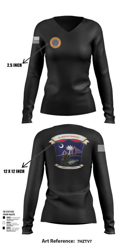 Womens Long Sleeve Vneck Shirt, 4th Medical Logistics, Marines, Teamtime, Team time, sublimation, custom sports apparel, team uniforms, spirit wear, spiritwear, sports uniforms, custom shirts, team store, custom team store, fundraiser sports, apparel fundraiser