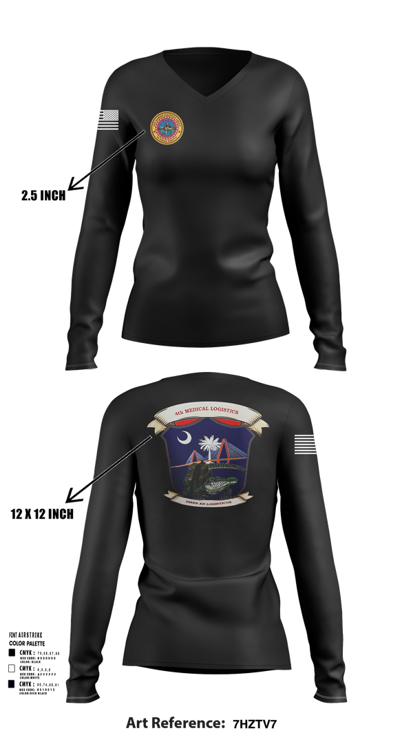 Womens Long Sleeve Vneck Shirt, 4th Medical Logistics, Marines, Teamtime, Team time, sublimation, custom sports apparel, team uniforms, spirit wear, spiritwear, sports uniforms, custom shirts, team store, custom team store, fundraiser sports, apparel fundraiser