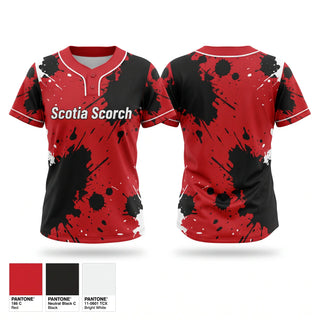 Two Button Softball Jersey, Scotia Scorch, Softball, Teamtime, Team time, sublimation, custom sports apparel, team uniforms, spirit wear, spiritwear, sports uniforms, custom shirts, team store, custom team store, fundraiser sports, apparel fundraiser