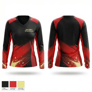 Womens Long Sleeve Vneck Shirt, Uncle Mike's Grilled Chicken, , Teamtime, Team time, sublimation, custom sports apparel, team uniforms, spirit wear, spiritwear, sports uniforms, custom shirts, team store, custom team store, fundraiser sports, apparel fundraiser