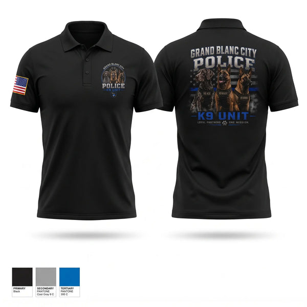 Short Sleeve Performance Polo, Grand Blanc City Police K9 Unit, Police, Teamtime, Team time, sublimation, custom sports apparel, team uniforms, spirit wear, spiritwear, sports uniforms, custom shirts, team store, custom team store, fundraiser sports, apparel fundraiser