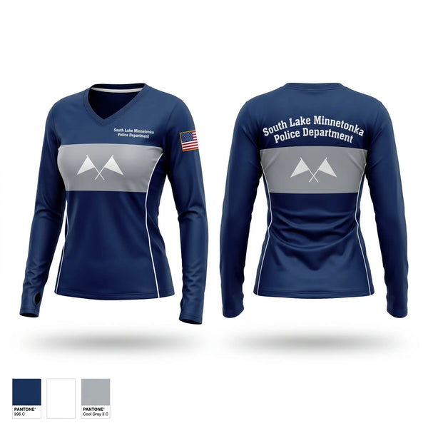 Womens Long Sleeve Vneck Shirt, South Lake Minnetonka Police Department, Police, Teamtime, Team time, sublimation, custom sports apparel, team uniforms, spirit wear, spiritwear, sports uniforms, custom shirts, team store, custom team store, fundraiser sports, apparel fundraiser