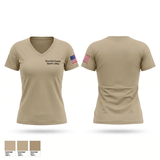 Womens Short Sleeve Vneck Shirt, Muscatine County Sheriff's Office, Police, Teamtime, Team time, sublimation, custom sports apparel, team uniforms, spirit wear, spiritwear, sports uniforms, custom shirts, team store, custom team store, fundraiser sports, apparel fundraiser