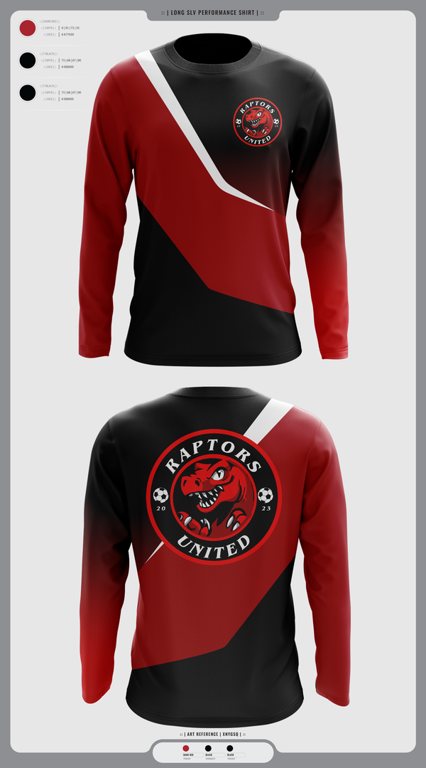 Long Sleeve Performance Shirt, Raptors United, Men's Soccer, Teamtime, Team time, sublimation, custom sports apparel, team uniforms, spirit wear, spiritwear, sports uniforms, custom shirts, team store, custom team store, fundraiser sports, apparel fundraiser