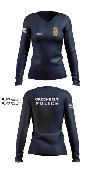 Womens Long Sleeve Vneck Shirt, Greenbelt Police Department, Police, Teamtime, Team time, sublimation, custom sports apparel, team uniforms, spirit wear, spiritwear, sports uniforms, custom shirts, team store, custom team store, fundraiser sports, apparel fundraiser