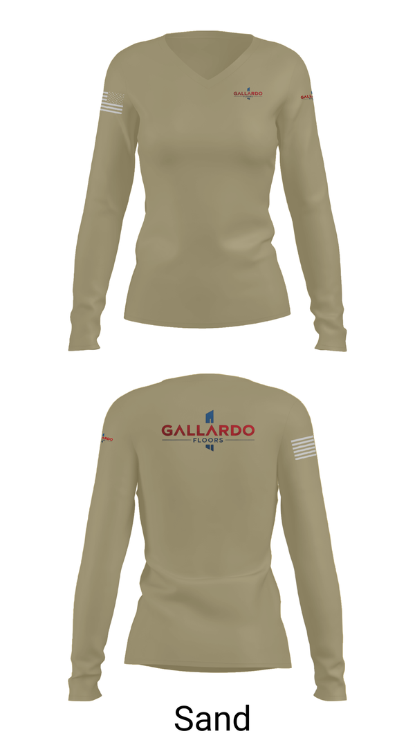Womens Long Sleeve Vneck Shirt, Gallardo Floor’s, Army, Teamtime, Team time, sublimation, custom sports apparel, team uniforms, spirit wear, spiritwear, sports uniforms, custom shirts, team store, custom team store, fundraiser sports, apparel fundraiser