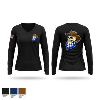 Womens Long Sleeve Vneck Shirt, ROUGHNECKS- HHC, 18 MP BDE, Army, Teamtime, Team time, sublimation, custom sports apparel, team uniforms, spirit wear, spiritwear, sports uniforms, custom shirts, team store, custom team store, fundraiser sports, apparel fundraiser