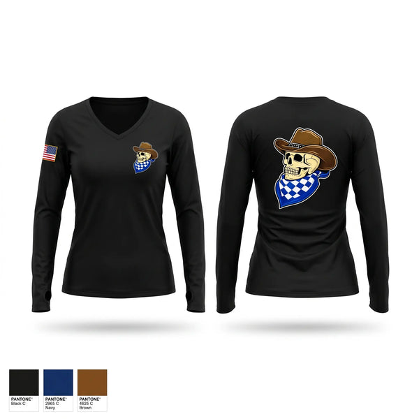 Womens Long Sleeve Vneck Shirt, ROUGHNECKS- HHC, 18 MP BDE, Army, Teamtime, Team time, sublimation, custom sports apparel, team uniforms, spirit wear, spiritwear, sports uniforms, custom shirts, team store, custom team store, fundraiser sports, apparel fundraiser