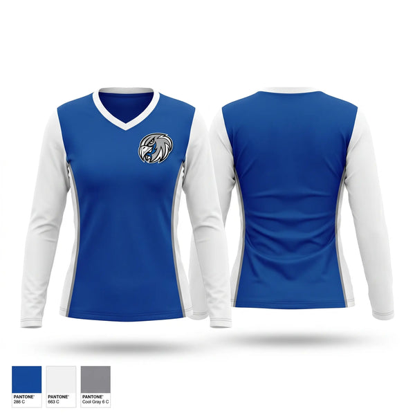 Womens Long Sleeve Vneck Shirt, York Falcons, Cheer, Teamtime, Team time, sublimation, custom sports apparel, team uniforms, spirit wear, spiritwear, sports uniforms, custom shirts, team store, custom team store, fundraiser sports, apparel fundraiser