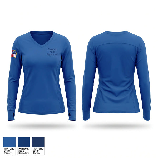 Womens Long Sleeve Vneck Shirt, Cleveland Police Department, Police, Teamtime, Team time, sublimation, custom sports apparel, team uniforms, spirit wear, spiritwear, sports uniforms, custom shirts, team store, custom team store, fundraiser sports, apparel fundraiser